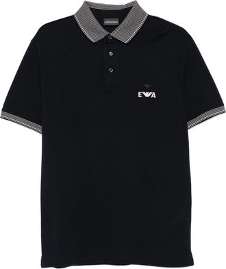 Emporio Armani Mens Eagle-logo Striped-collar Polo Shirt - Black Cotton - Size Large