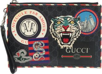 Gucci Black Gg Supreme Leather Pvc Clutch Bag (Pre-Owned)