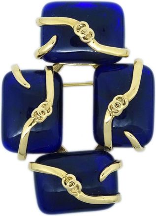 Chanel 1994 cabochon-embellished CC-logo brooch - women - Gold Plated - One Size - Blue