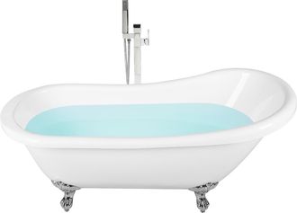 Beliani Ba&ntilde;era Independiente De Acr&iacute;lico Blanco Plateado Patas 153 X 77 Cm Retro Vintage Tradicional Cayman