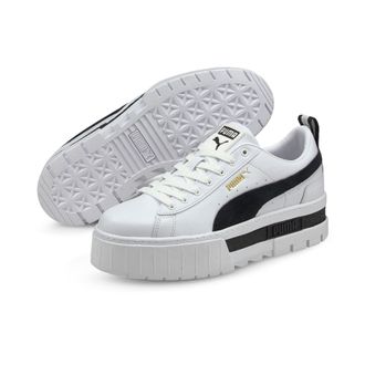 Puma Sneaker PUMA MAYZE LTH WNS, Damen, Gr. 38,5, schwarz-weiss (puma wei&szlig;, puma schwarz), Leder, Synthetik, unifarben, Schuhe Sneaker