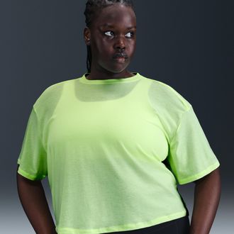 Nike Womens One Relaxed Dri-FIT Cropped Short-Sleeve Top (Plus Size) in Yellow | HJ1067-701