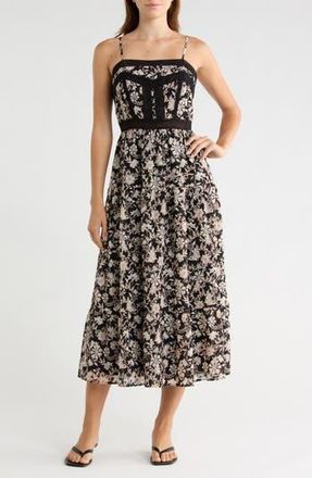 Melrose and Market Lace Bodice Tiered Dress in Black- Ivory Floral at Nordstrom Rack, Size Xx-Small