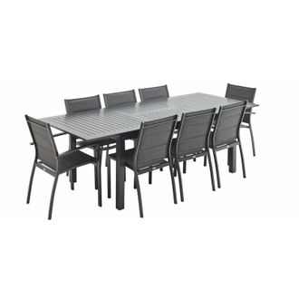 Sweeek 8-seater extendable aluminium garden table set with chairs, Chicago 8, Anthracite, 244x100x75 cm