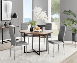 Furniturebox Adley Brown Wood Storage Dining Table & 4 Milan Chrome Leg Chairs in Grey