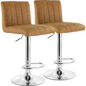 Elama 2 Piece Tufted Faux Leather Adjustable Bar Stool in Camel at Nordstrom