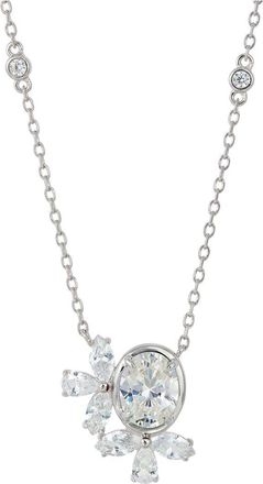 Savvy Cie Jewels Silver Cz Cluster Necklace
