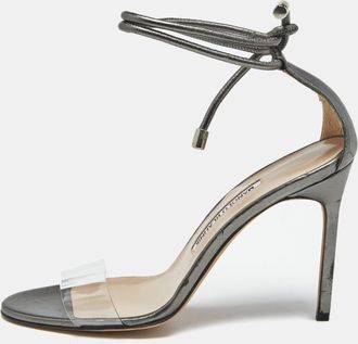 Manolo Blahnik Metallic Leather And Pvc Estro Ankle Strap Sandals