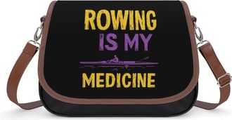 Generic Rowing Is My Medicine Leather Crossbody Bags for Women Messenger Handbag Purse Shoulder Bag