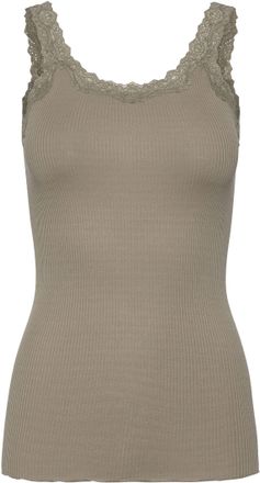 Rosemunde Spitzentop ROSEMUNDE Babette Silk Top, Damen, Gr. L, gr&uuml;n (khaki), Feinripp, Obermaterial: 70% Seide, 30% Baumwolle, unifarben, k&ouml;rpernah h&uuml;ftbedecken