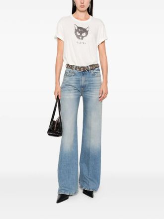 R13 embroidered-pocket jeans - women - Cotton/Cotton/Polyester/Calf Leather - 27 - Blue