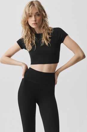 Alo | Cropped Timeless T-Shirt in Black, Size: Medium