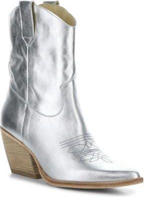 FLY London Wofy Pointed Toe Western Boot in 007 Silver Laminato at Nordstrom Rack, Size 7-7.5Us / 38Eu