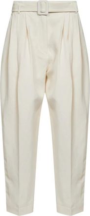 Co Geplooide broek met riem van viscose-linnen - Dames - Straight fit broeken - Wit - 2XS - Linnen - Broeken