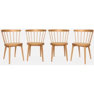 Sweeek Set di 4 sedie in legno e paglia