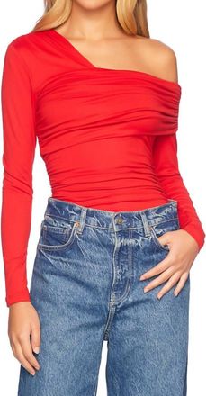 Susana Monaco One Arm Off Shoulder Gathered Top In Perfect Red