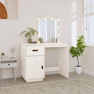 Berkfield Home Beautiful Dressing Table with LED White 95x50x133.5 cm Solid Wood Pine
