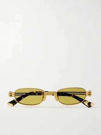 Bottega Veneta Occhiali Da Sole In Metallo Dorato Con Montatura Rettangolare - Oro