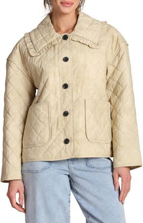 Bagatelle Ruffled Collar Diamond Quilted Jacket in Sand at Nordstrom Rack, Size X-Large