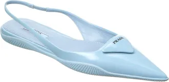 Prada Logo Leather Pointy-Toe Slingback Flat