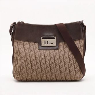 Dior Brown Leather Canvas Messenger Bag Shoulder Bag (Pre-Owned)