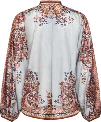Zimmermann Womens Tie-Neck Silk Shirt Aster Blue Paisley Multicolour