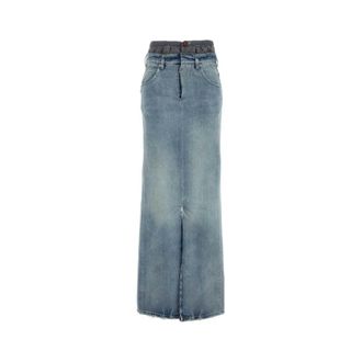 Maison Margiela Maxi Denim Skirt with Slit - female - Maison Margiela - Denim Skirts - Blue - 3XS - Skirts