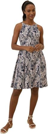 Pact Organic Cotton Fit & Flare Twist Back Dress in Midnight Blue Palms at Nordstrom, Size X-Large