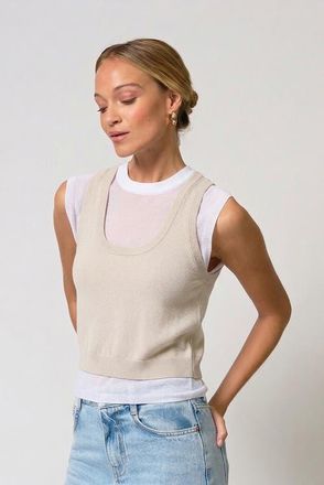 Central Park West Coen Double Layer Sweater in Sand/white at Nordstrom, Size X-Small