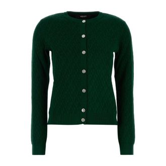 Versace Cardigans, female, Green, Size: XS Textured V Jacquard Stretch Viscose Knit Sweater