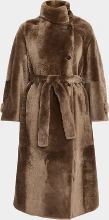 Brunello Cucinelli Lamb Shearling Belted Long Coat