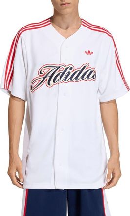 adidas Summer League Varsity Baseball Jersey in White/Better Scarlet/ at Nordstrom, Size Xx-Large R