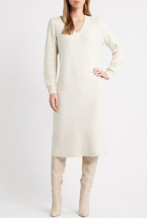 Caslon Sequin Long Sleeve Sweater Dress in Beige Oatmeal Light Heather at Nordstrom Rack, Size Xx-Large