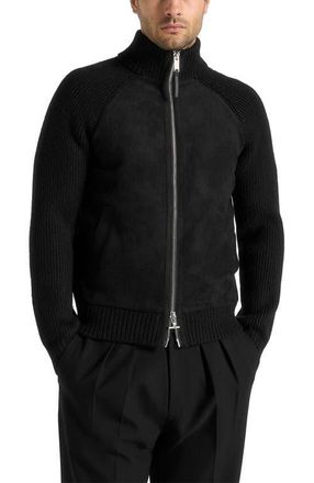 Mani&egrave;re De Voir Rami Suede & Knit Jacket in Black at Nordstrom, Size X-Small