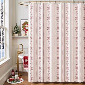 No Brand Cortina De Ducha Navide&ntilde;a Con Copos De Nieve Rojos Sobre Fondo Blanco - 182 X 182 Cm - Poli&eacute;ster Impermeable - Decoraci&oacute;n Festiva De Invierno Para El 