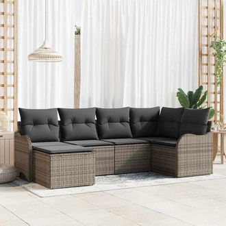vidaXL Conjunto De Sof&aacute; De Jard&iacute;n 6 Pcs Gris Rat&aacute;n Sint&eacute;tico Vidaxl