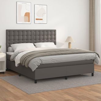 vidaXL Cama Box Spring Con Colch&oacute;n Cuero Sint&eacute;tico Gris 160x200 Cm Vidaxl