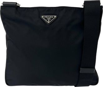 Prada Black Nylon Leather Shoulder Bag Tote Bag (Pre-Owned)