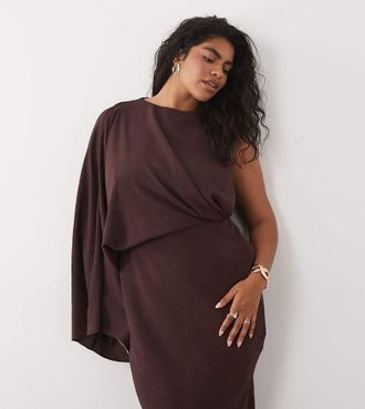 Asos Curve ASOS DESIGN Curve - Vestito lungo a colonna monospalla drappeggiato sul retro color fudge-Multi