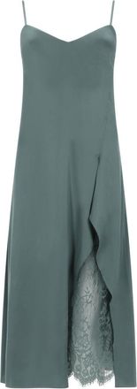 Acne Studios Satin Midi Dress With Ruffled Overlay And Lace Detail