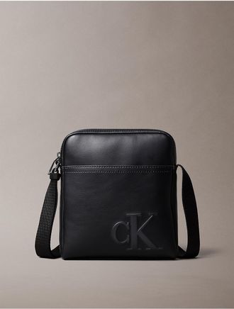 Calvin Klein Mens Embossed Monogram Reporter Bag - Black