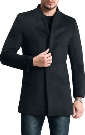 AlltheMen Mens Slim Fit Winter Coat Mid Length Overcoat Wool Trench Coat Casual Warm Outdoor Coat Jacket 1681 Navy XXL