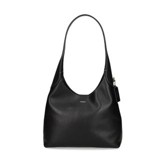 Coach Shoulder Bags, female, Black, Size: ONE SIZE Black Leather Handbag with Logo Stamp