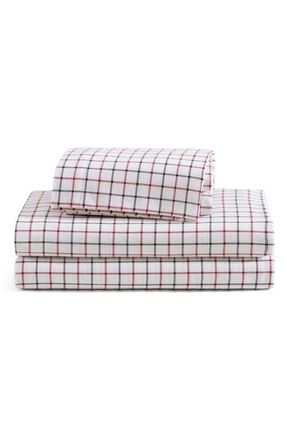 Tommy Hilfiger Tompkins Windowpane Cotton Flannel Sheet Set in White/Medium Red/Navy Blue at Nordstrom, Size Queen