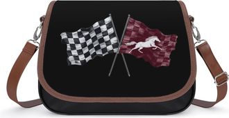 Generic Horse Racing White Black Checkered Flag Womens Crossbody Bag Fashion Shoulder Handbags Message Tote Bag with Adjustable Strap