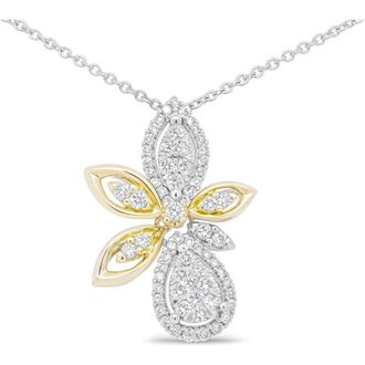 House of Brilliance 14K White and Yellow Gold 5/8 Cttw Diamond Marquise Floral Style Pendant Necklace at Nordstrom