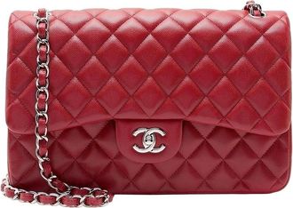 Chanel Red Caviar Leather Classic Jumbo Double Flap Bag (Authentic Pre-Loved)