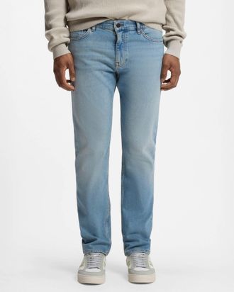Boss Orange by Hugo Boss Mens Slim Fit Logo Detail Trousers in Pale Blue Cotton - Size 36W/32L