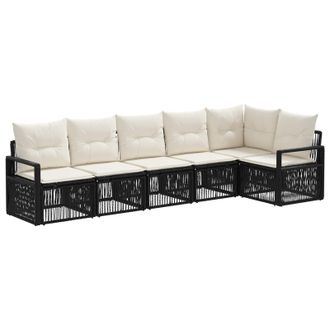 vidaXL Conjunto De Sof&aacute;s De Jard&iacute;n 6 Pcs Negro Rat&aacute;n Sint&eacute;tico Vidaxl
