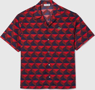Lacoste Mens Relaxed-Fit George Print Shirt in Red Cotton - Size XL/2XL